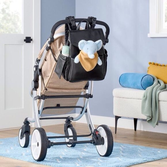 Cloud Island Diaper Bag NWOT Flap Top Diaper Backpack - Black Faux Leather - Picture 2 of 4